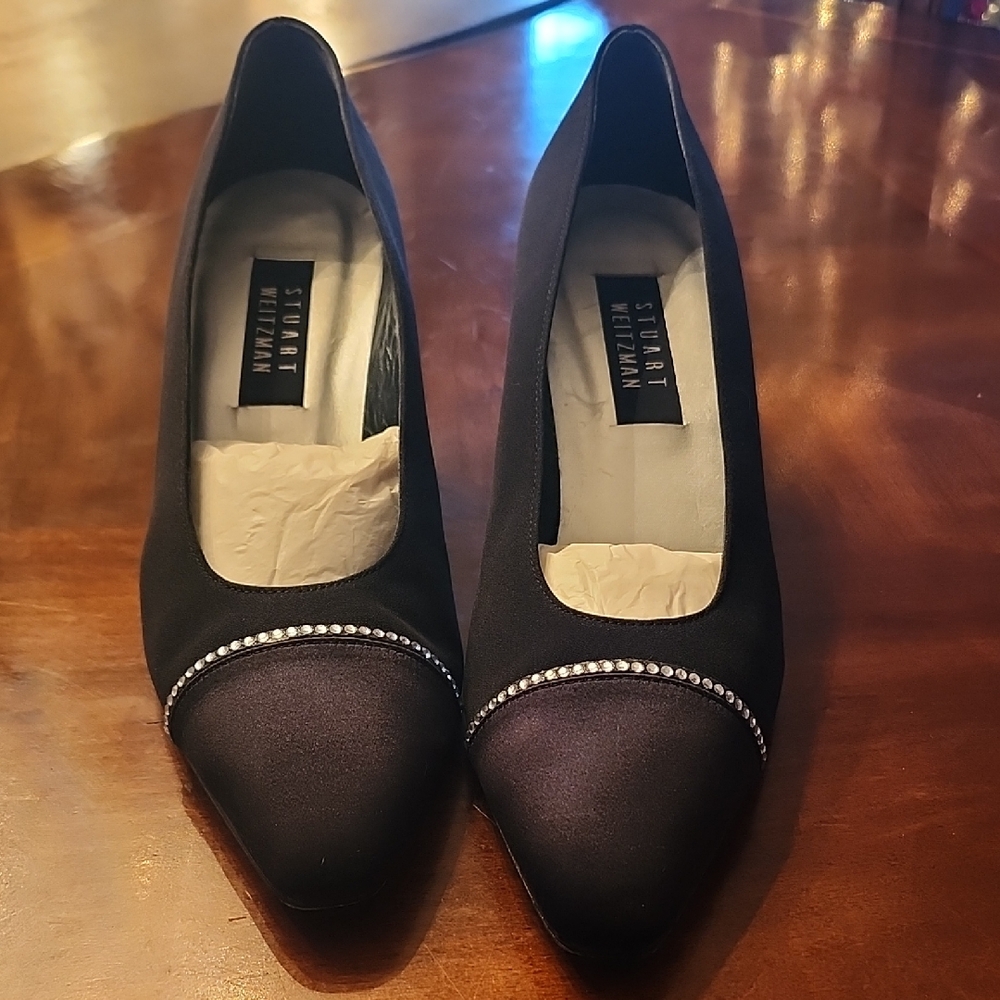 Stuart Weitzman Black Heels with Crystal Accents